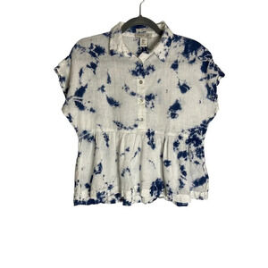 Rachel Zoe Tie Dye Linen Oversized Peplum Blouse Size-sz XS